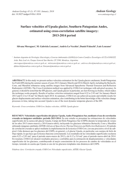 Surface Velocities of Upsala Glacier, Southern Patagonian Andes, Estimated Using Cross-Correlation Satellite Imagery: 2013-2014 Period