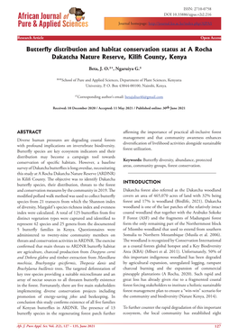 Butterfly Distribution and Habitat Conservation Status at a Rocha