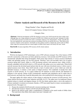 Cluster Analysis and Research of the Resource in KAD