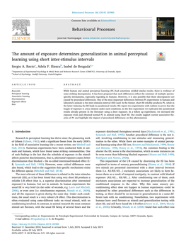 The Amount of Exposure Determines Generalization in Animal Perceptual T Learning Using Short Inter-Stimulus Intervals ⁎ Sergio A