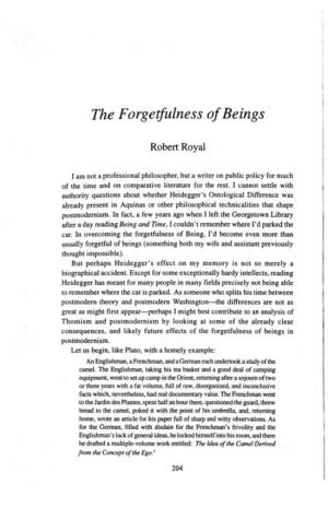 The Forgetfulness of Beings / Robert Royal