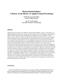Marian Breland Bailey: a Pioneer in the History of Applied Animal Psychology