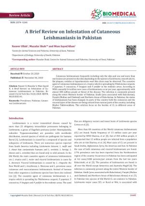 A Brief Review on Infestation of Cutaneous Leishmaniasis in Pakistan
