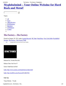 The Factory - the Factory | Myglobalmi… Myglobalmind – Your Online Webzine for Hard Rock and Metal!