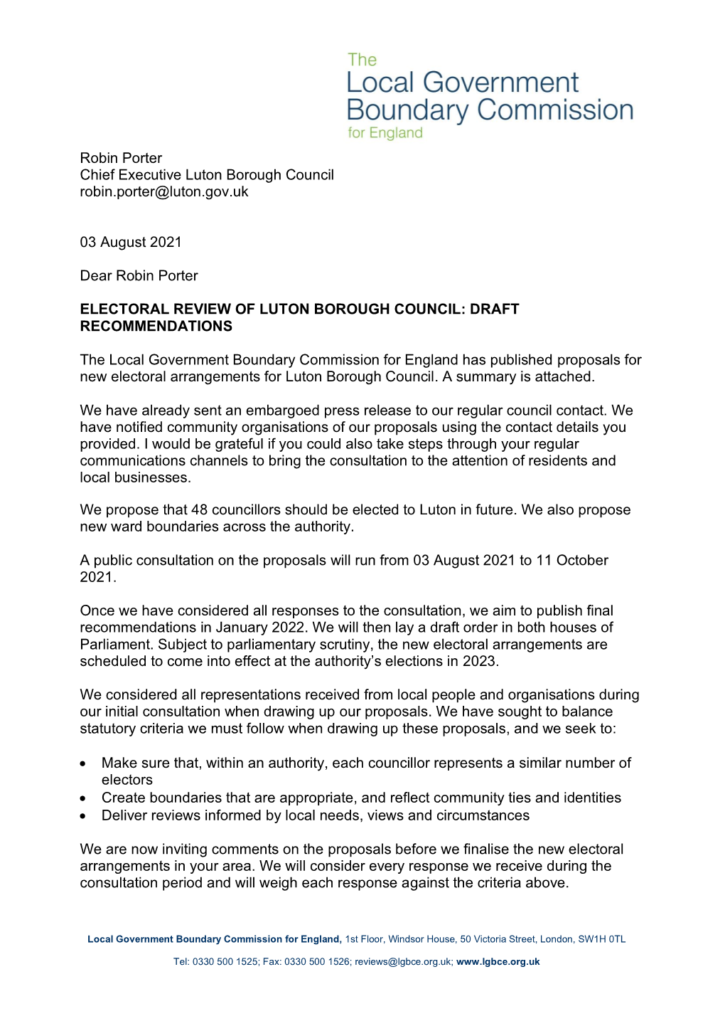 Robin Porter Chief Executive Luton Borough Council Robin.Porter@Luton.Gov.Uk