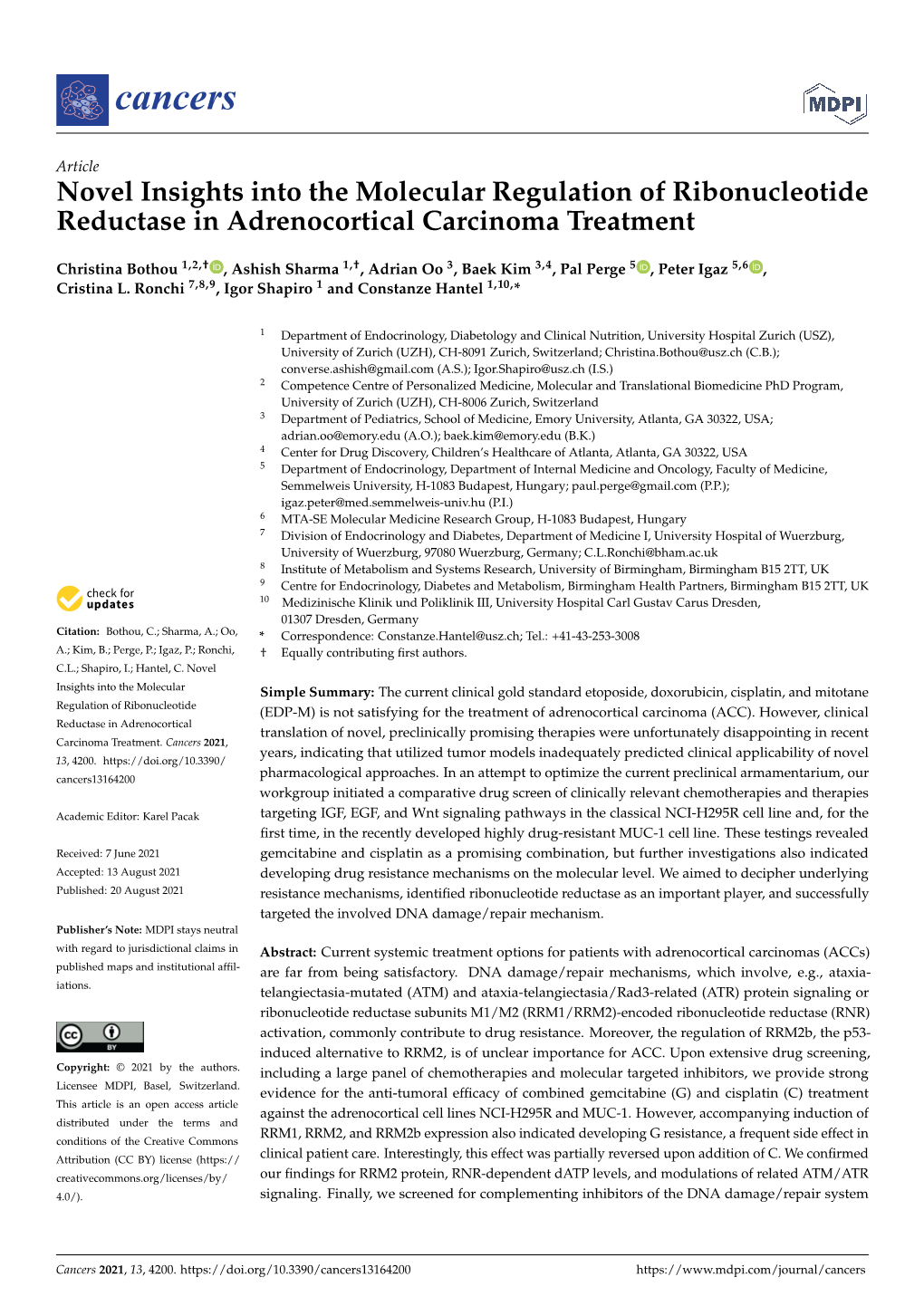 Novel Insights Into the Molecular Regulation of Ribonucleotide Reductase in Adrenocortical Carcinoma Treatment