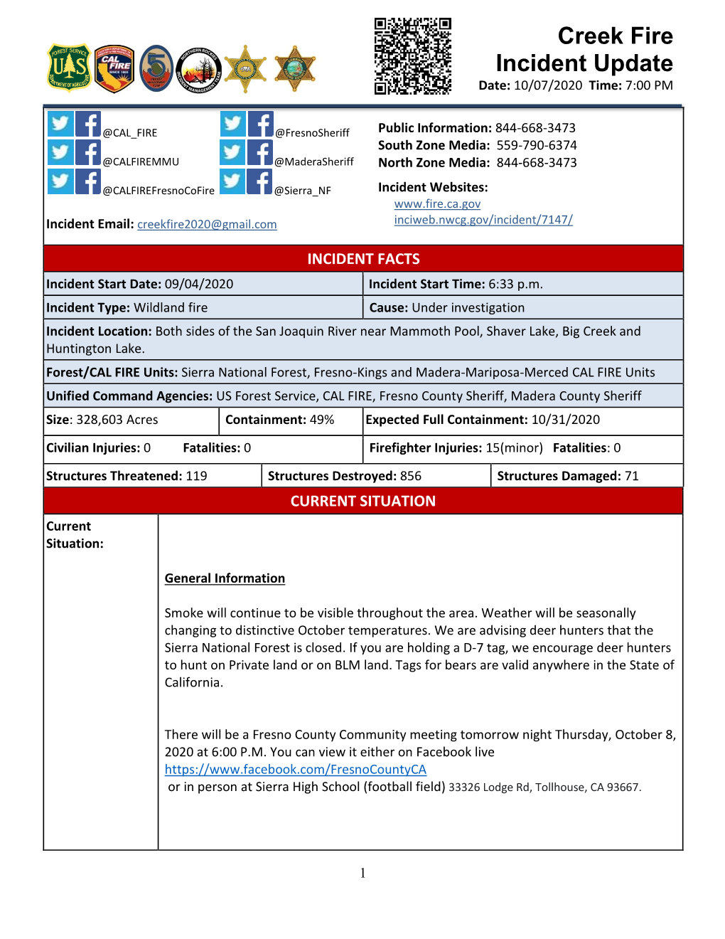 Creek Fire Incident Update