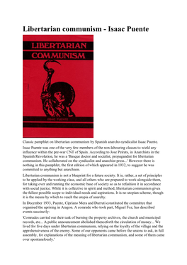Libertarian Communism - Isaac Puente