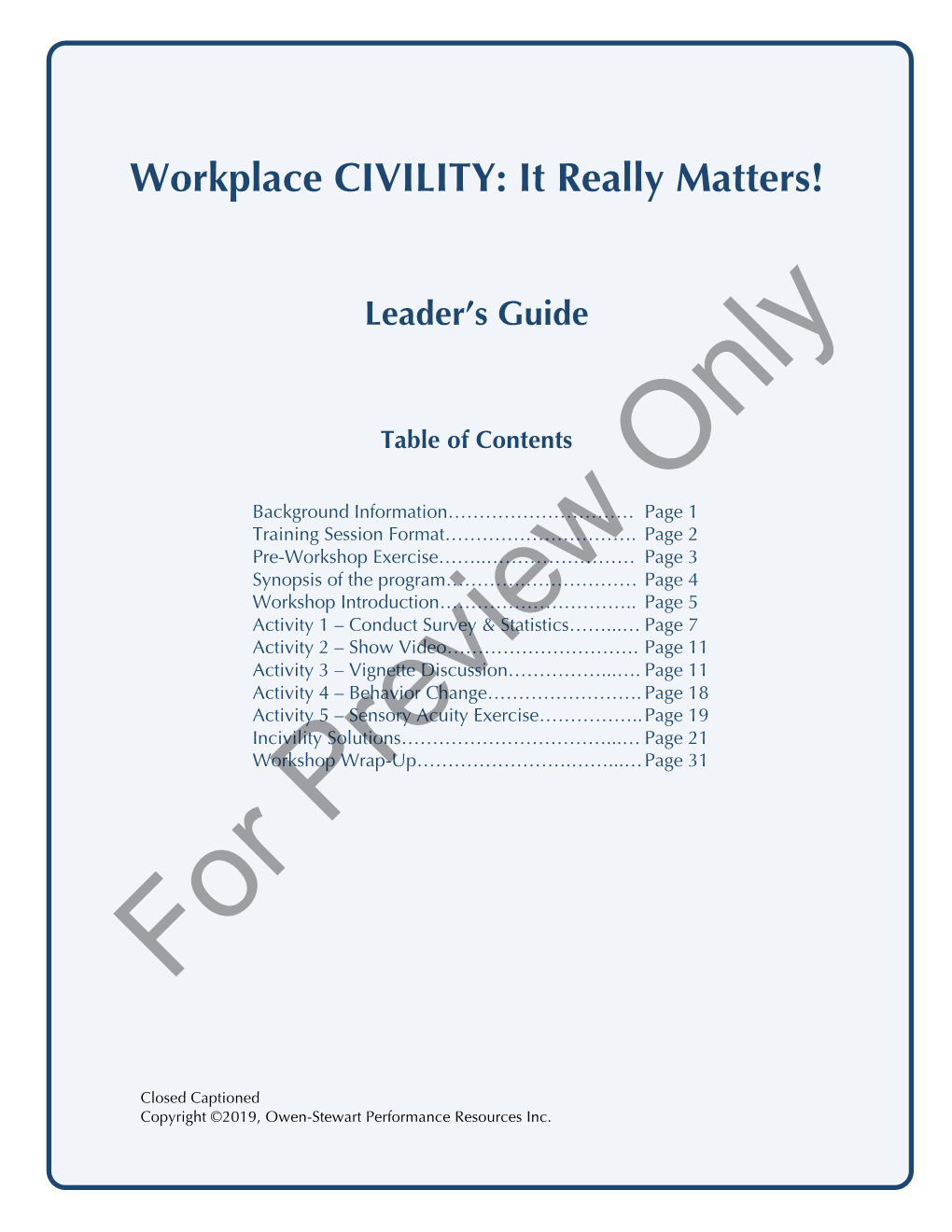 Workplace Civility Leader's Guide