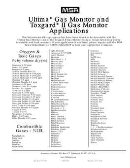 Ultima Gas Monitor and Toxgard II Gas Monitor Applications 07-0002