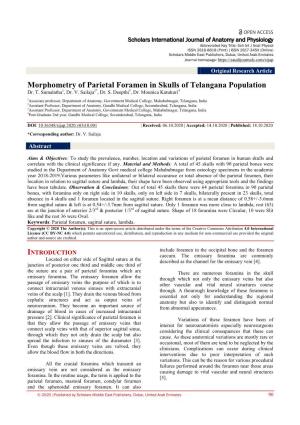 Morphometry of Parietal Foramen in Skulls of Telangana Population Dr