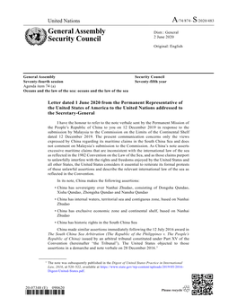 General Assembly Security Council Seventy-Fourth Session Seventy-Fifth Year Agenda Item 74 (A)
