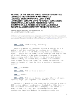 Hearing of the Senate Armed Services Committee Subject