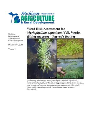 Weed Risk Assessment for Myriophyllum Aquaticum Vell. Verdc