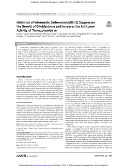(Adrenomedullin 2) Suppresses the Growth of Glioblastoma And