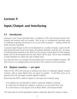 Lecture 4 Input/Output and Interfacing