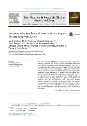 Intraoperative Mechanical Ventilation Strategies for One-Lung Ventilation