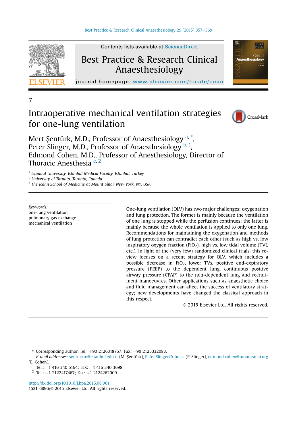 Intraoperative Mechanical Ventilation Strategies For One-Lung ...