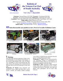 Bulletin of the Veteran Car Club of South Australia, Inc