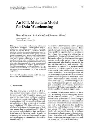 An ETL Metadata Model for Data Warehousing