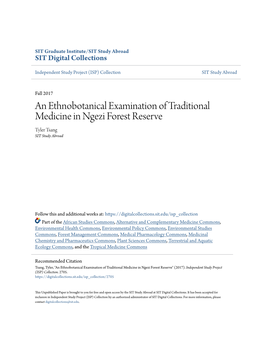 An Ethnobotanical Examination of Traditional Medicine in Ngezi Forest Reserve Tyler Tsang SIT Study Abroad