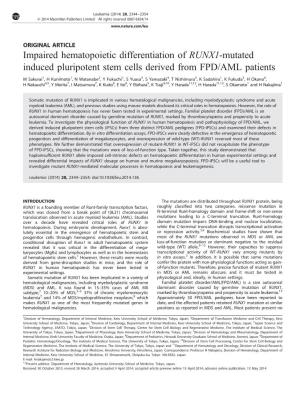 Impaired Hematopoietic Differentiation of RUNX1-Mutated Induced Pluripotent Stem Cells Derived from FPD/AML Patients