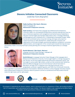 Stevens Initiative Connected Classrooms Leadership Teams Biographies