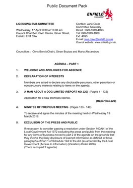 Agenda Document for Licensing Sub-Committee, 17/04/2019 10:00