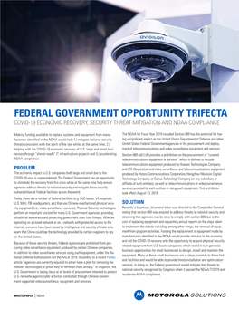 Federal Government Opportunity Trifecta Covid-19 Economic Recovery, Security Threat Mitigation and Ndaa Compliance