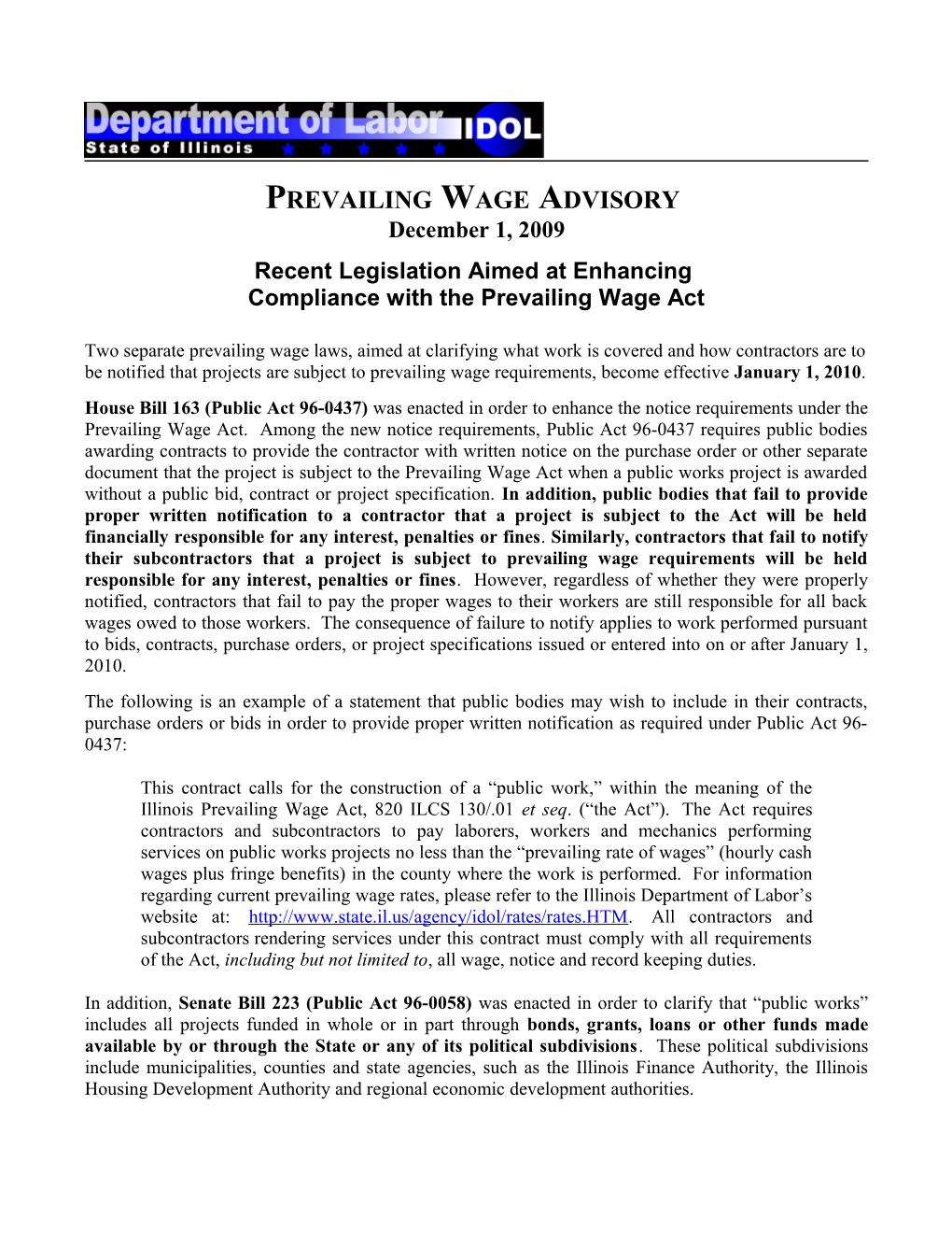 Compliance with the Prevailing Wage Act