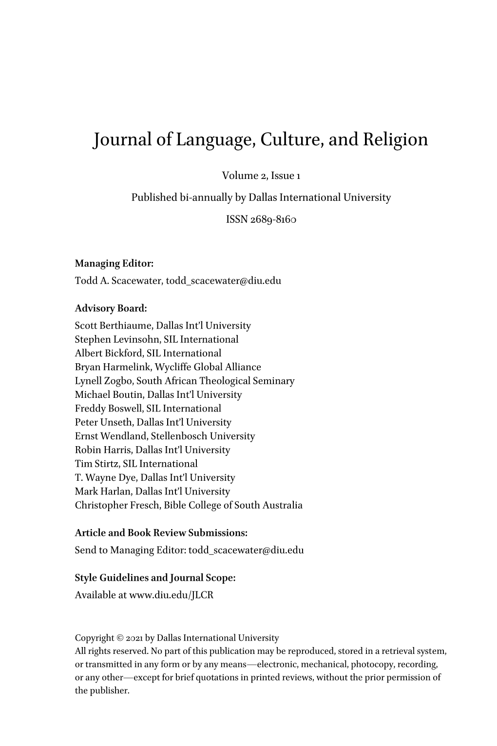 Journal of Language, Culture, and Religion