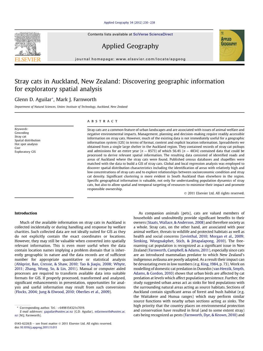 Stray Cats in Auckland, New Zealand: Discovering Geographic Information for Exploratory Spatial Analysis