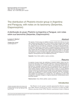 The Distribution of Phalotris Tricolor Group in Argentina and Paraguay, with Notes on Its Taxonomy (Serpentes, Elapomorphini)