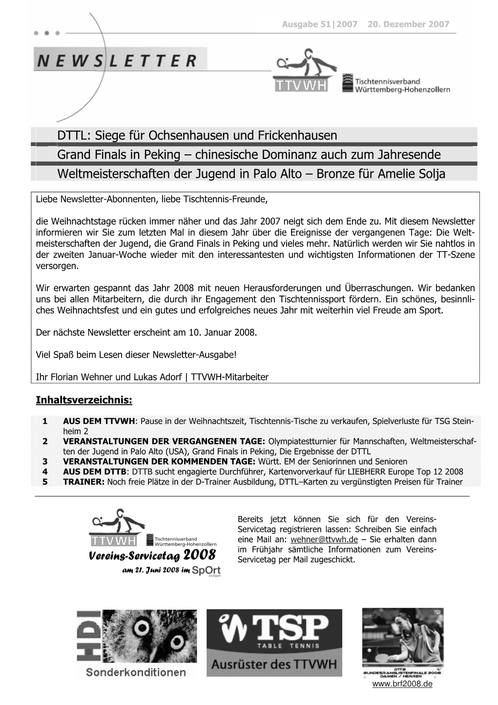 TTVWH-Newsletter Ausgabe 51/2007