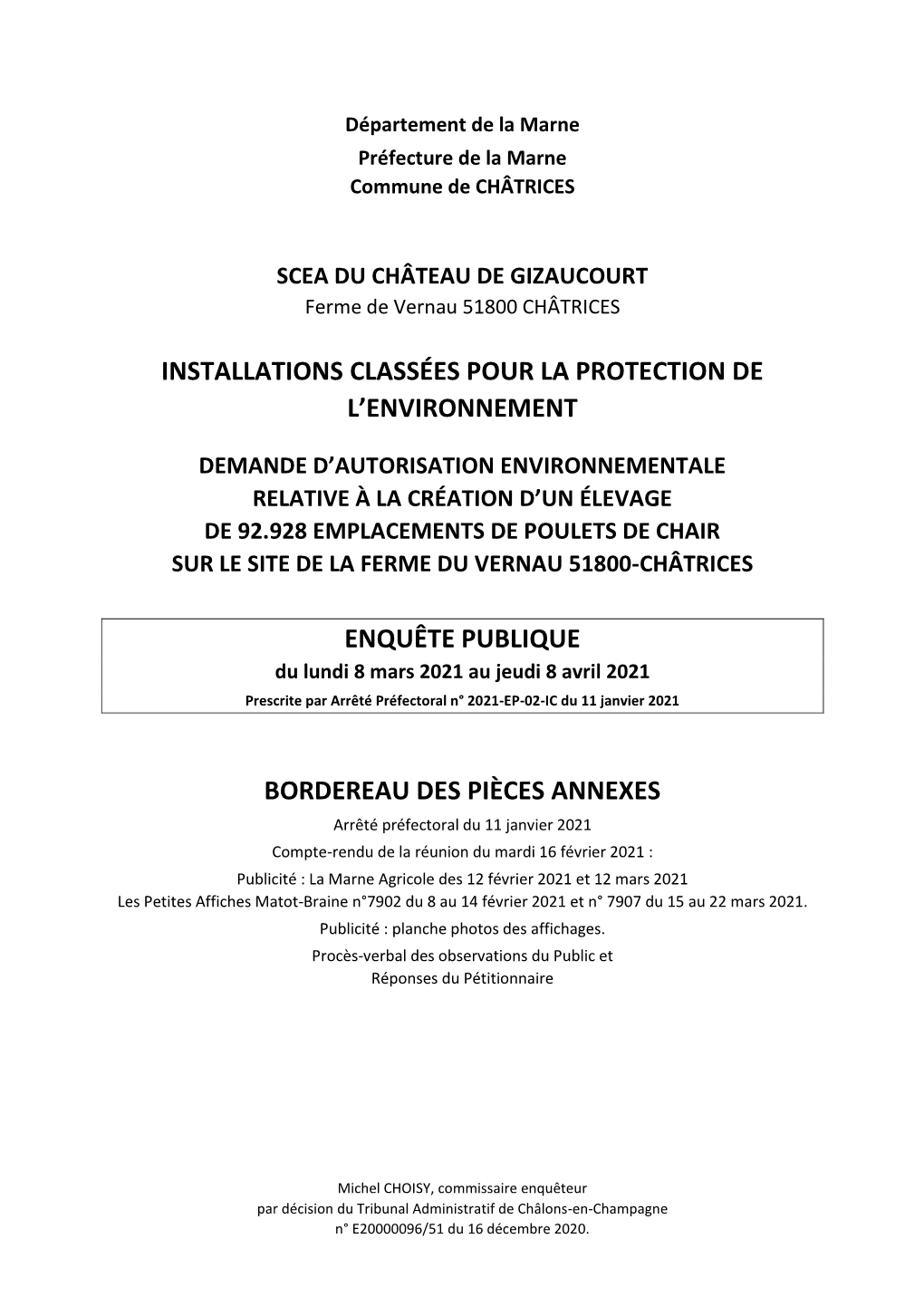 Installations Classées Pour La Protection De L'environnement Enquête Publique Bordereau Des Pièces Annexes