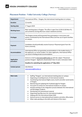 Placement Position - Volda University College (Norway)