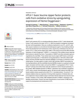 HTLV-1 Basic Leucine Zipper Factor Protects Cells from Oxidative Stress by Upregulating Expression of Heme Oxygenase I