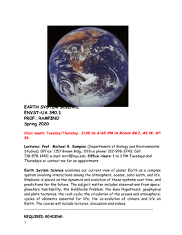 Earth System Science Envst-Ua.340.1 Prof