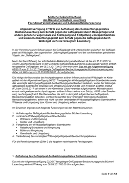 Amtliche Bekanntmachung Des Kreises Herzogtum Lauenburg Fachdienst Veterinärwesen Und Lebensmittelüberwachung Allgemeinverfüg