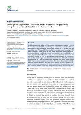 Ctenolepisma Longicaudata (Escherich, 1905): a Common, but Previously Unregistered, Species of Silverfish in the Faroe Islands