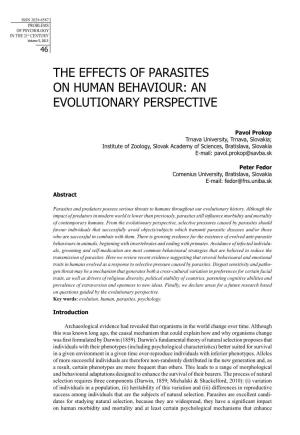 The Effects of Parasites on Human Behaviour: an Evolutionary Perspective