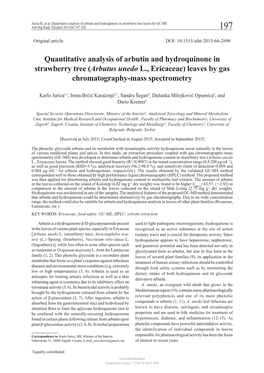 Quantitative Analysis of Arbutin and Hydroquinone in Strawberry Tree Leaves by GC-MS Arh Hig Rada Toksikol 2015;66:197-202 197