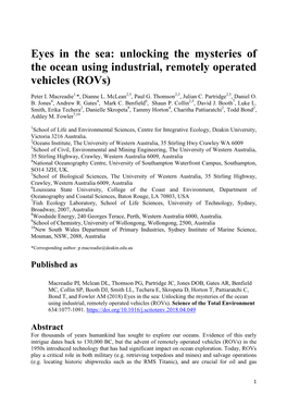 Unlocking the Mysteries of the Ocean Using Industrial, Remotely Operated Vehicles (Rovs)