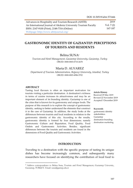 Gastronomic Identity of Gaziantep: Perceptions of Tourists and Residents