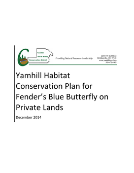 Yamhill Habitat Conservation Plan for Fender's Blue Butterfly on Private