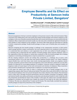 Employee Benefits and Its Effect on Productivity at Semcon India Private Limited, Bangalore