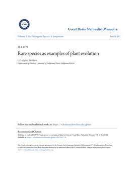 Rare Species As Examples of Plant Evolution G