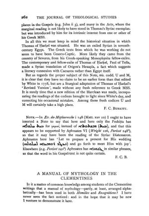 [1862-1936], "A Manual of Mythology in the Clementines,"