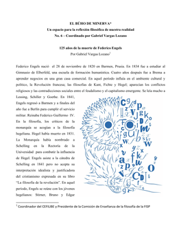 EL BÚHO DE MINERVA* Un Espacio Para La Reflexión Filosófica De Nuestra Realidad No
