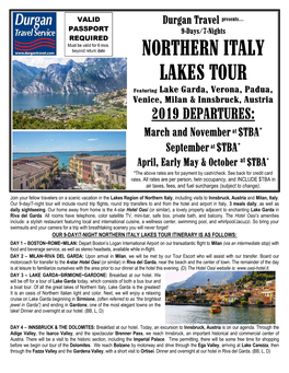 Our 9-Day/7-Night Northern Italy Lakes Tour Itinerary Is As Follows